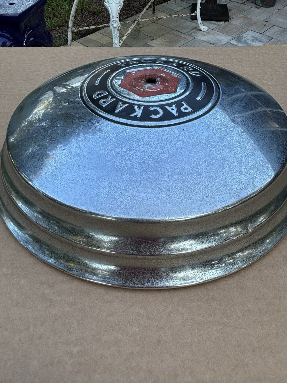 1948-50 Packard Dog Dish Hubcap Red Hex Vintage Automobilia Garage Shop Wall Art